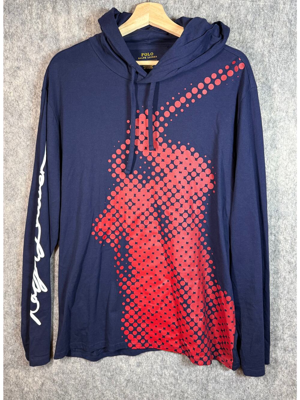 Polo Ralph Lauren Mens Big Pony Pixelated Graphic Blue Red XL Lightweight Hoodie